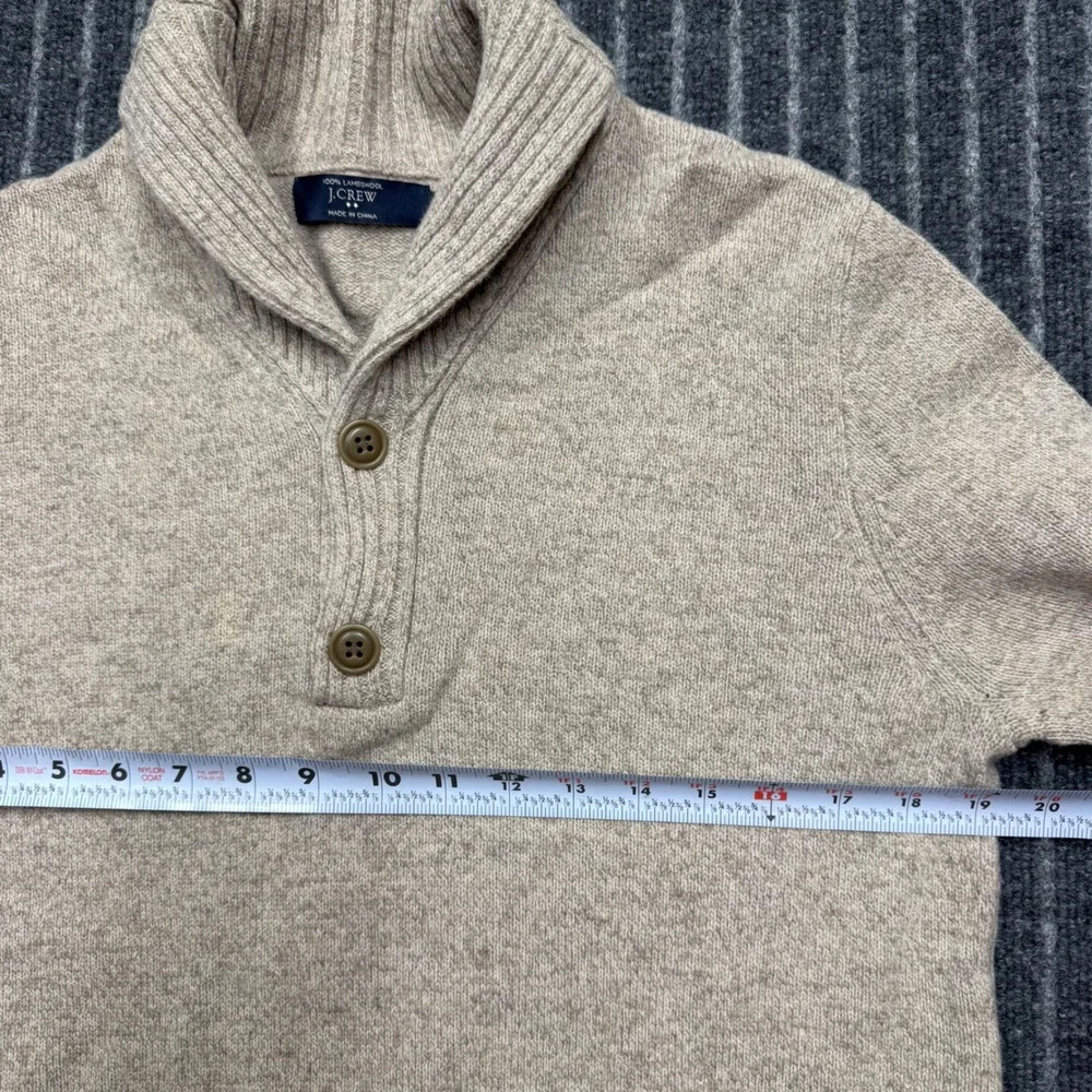J. Crew Mens Shawl Neck Sweater Size S Tan Oatmeal 100% Lambswool (2647)